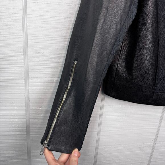 Helmut Lang Textured Fabric Double Zipper Asymmetrical Moto Lamb Leather Jacket - Picture 4 of 11